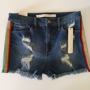 NWT, Tensiltown Denim Shorts Metallic Stripes Sz 5